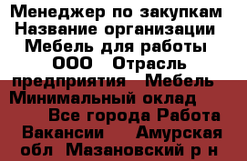 Менеджер по закупкам › Название организации ­ Мебель для работы, ООО › Отрасль предприятия ­ Мебель › Минимальный оклад ­ 15 000 - Все города Работа » Вакансии   . Амурская обл.,Мазановский р-н